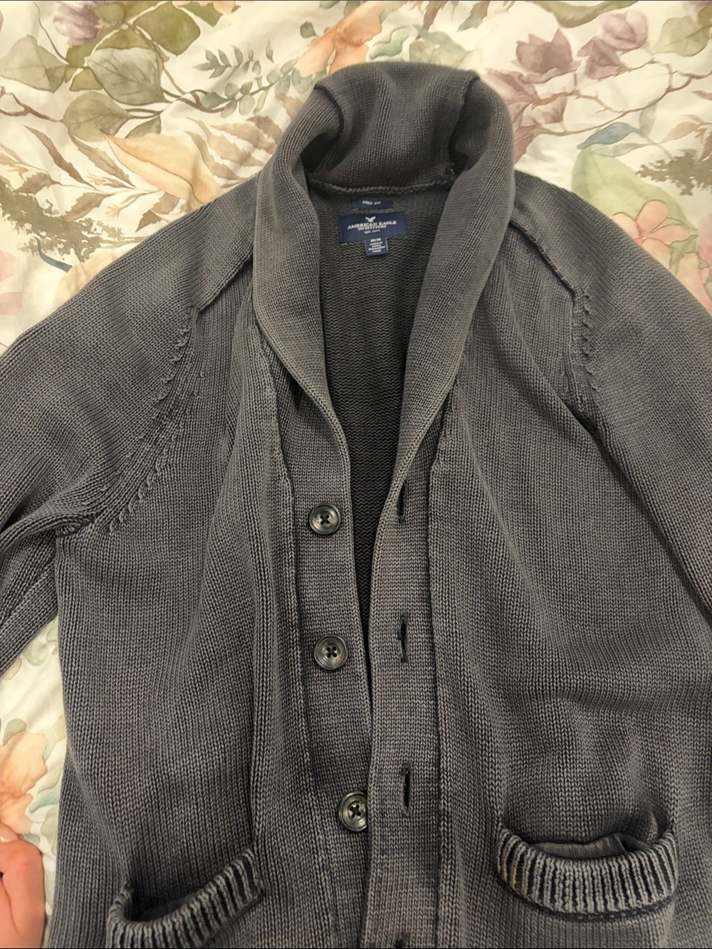 American Eagle Outfitters Charcoal Gray Shawl-Collar Knit Cardigan